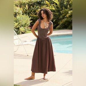 Free People Alana Open-Back Striped Midi Size L